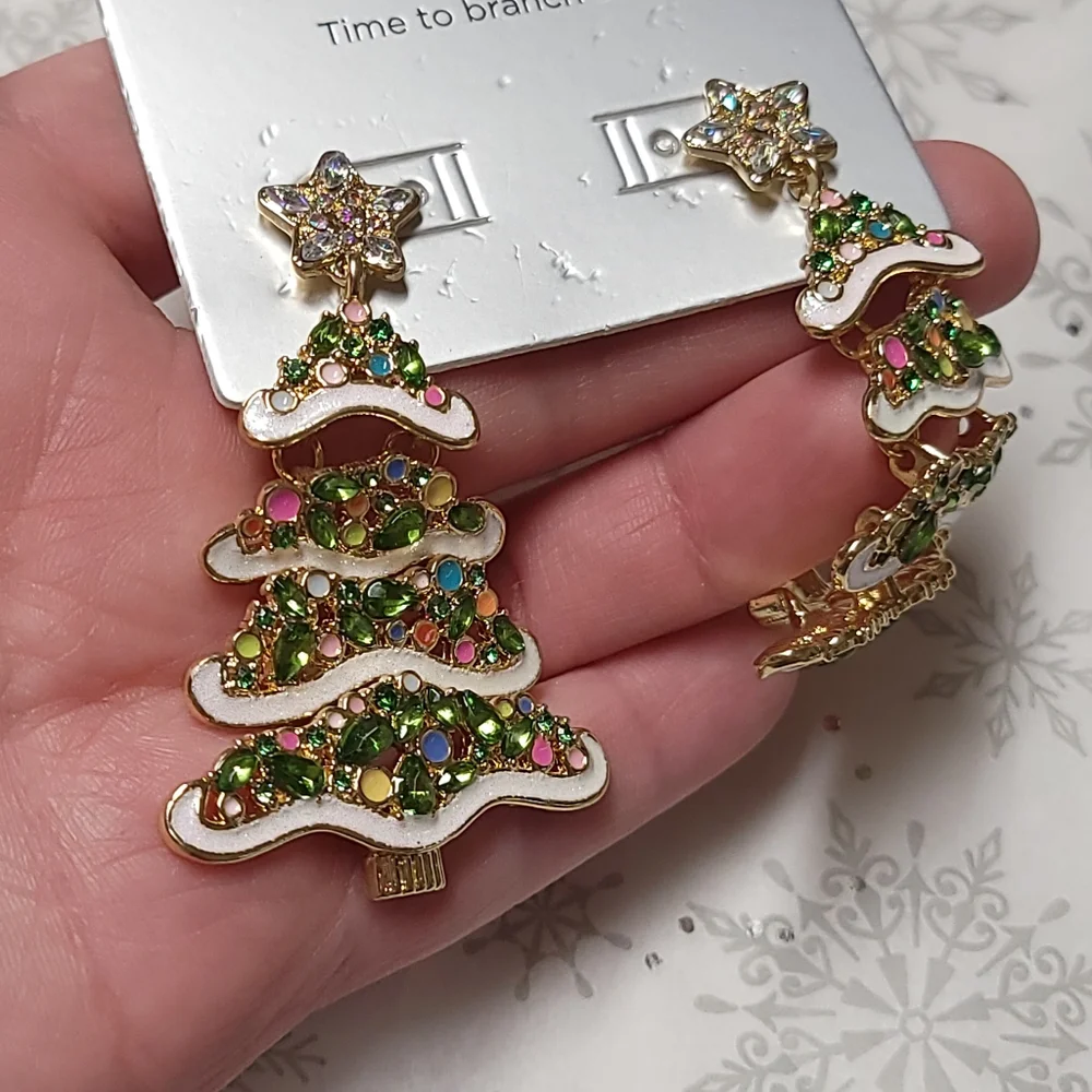 SUGARFIX by BaubleBar Pining For You Statement Earrings Pine Christmas Tree NWT
